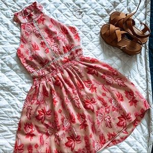 Pink Halter Neck Floral Mini Sun Dress Size L